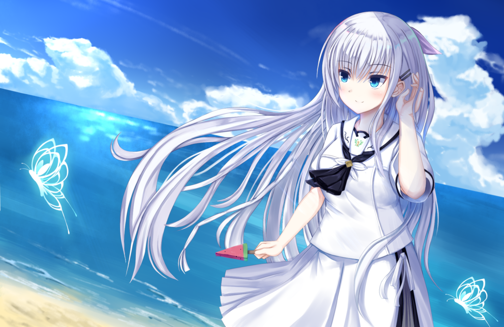 《summer pockets》【鸣濑白羽】，海边，微笑，西瓜雪糕|DP次元图库